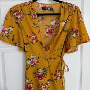 Floral Yellow Wrap Dress